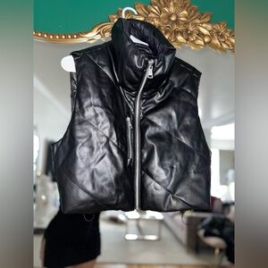 DKNY Black Puffer Leather Vest